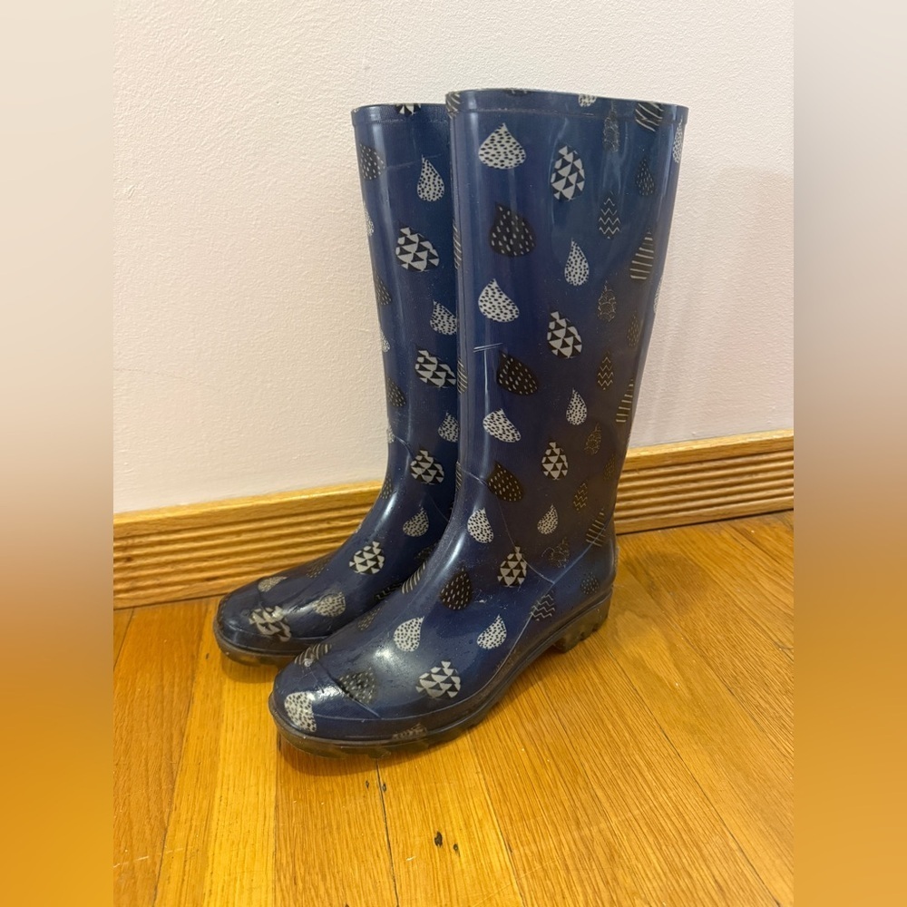 TOMS RAINDROP PRINT RAIN BOOTS WELLIES SIZE 8